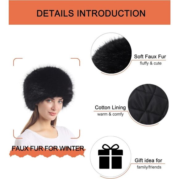 Women\'s Black Winter Faux Fur Cossak Russian Style Hat Warm Cap main image 5